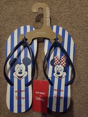 Old Navy x Disney Mickey & Minnie Blue Stripe Flip Flops